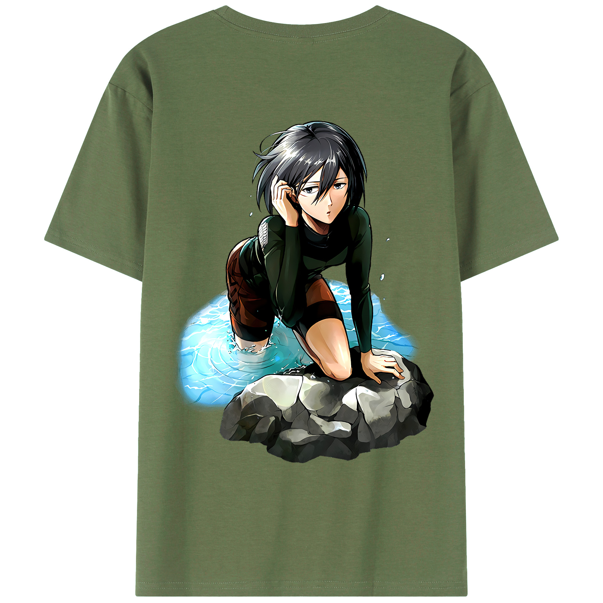 （画像用） 進撃の巨人 ミカサ·アッカーマン Attack on Titan Mikasa Ackerman 綿100％ メンズ半袖Tシャツ（バックプリント） 通気性